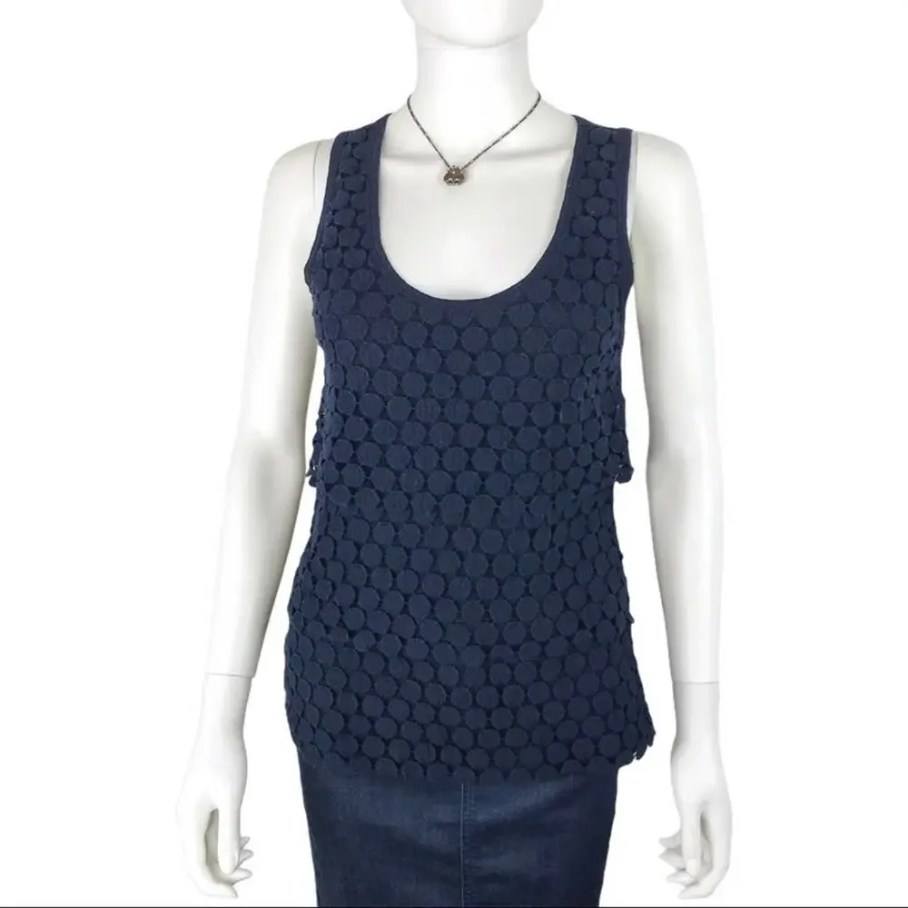 J. Crew Navy Blue Tank Top Laced Dot Cotton